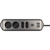 Brennenstuhl ®estilo hoekaansluitdoosstrook met usb laadfunctie 4-weg 2x b eschermend contactdoos 2x euro zilver zwart