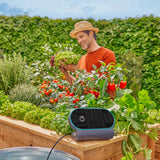 Gardena aquabloom set l voor bewatering op zonne-energie besproeiingscomputer (grijs turquoise, automatisch besproeiingssysteem, accu inbegrepen)