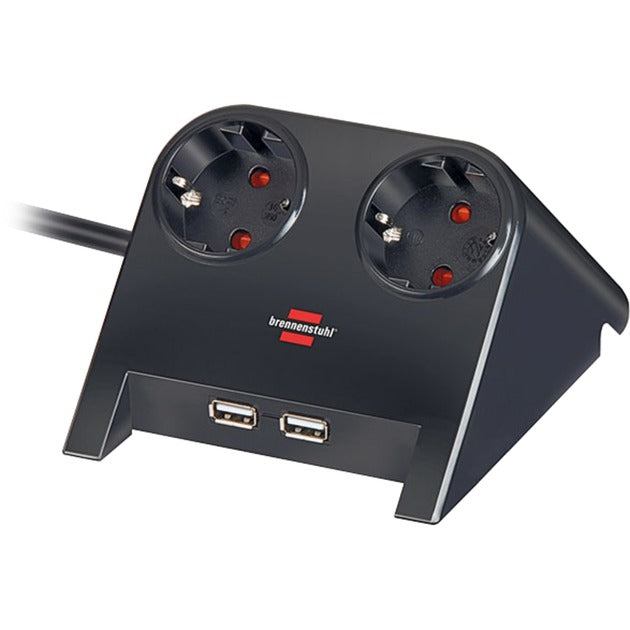 Brennenstuhl desktop-power usb-charger stekkerdoos (hoogglans zwart, met 2 usb-laadcontactdozen 2.100ma)