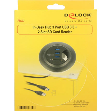 Delock in-desk hub 3 port usb 3.0 + 2 slot sd card reader kaartlezer
