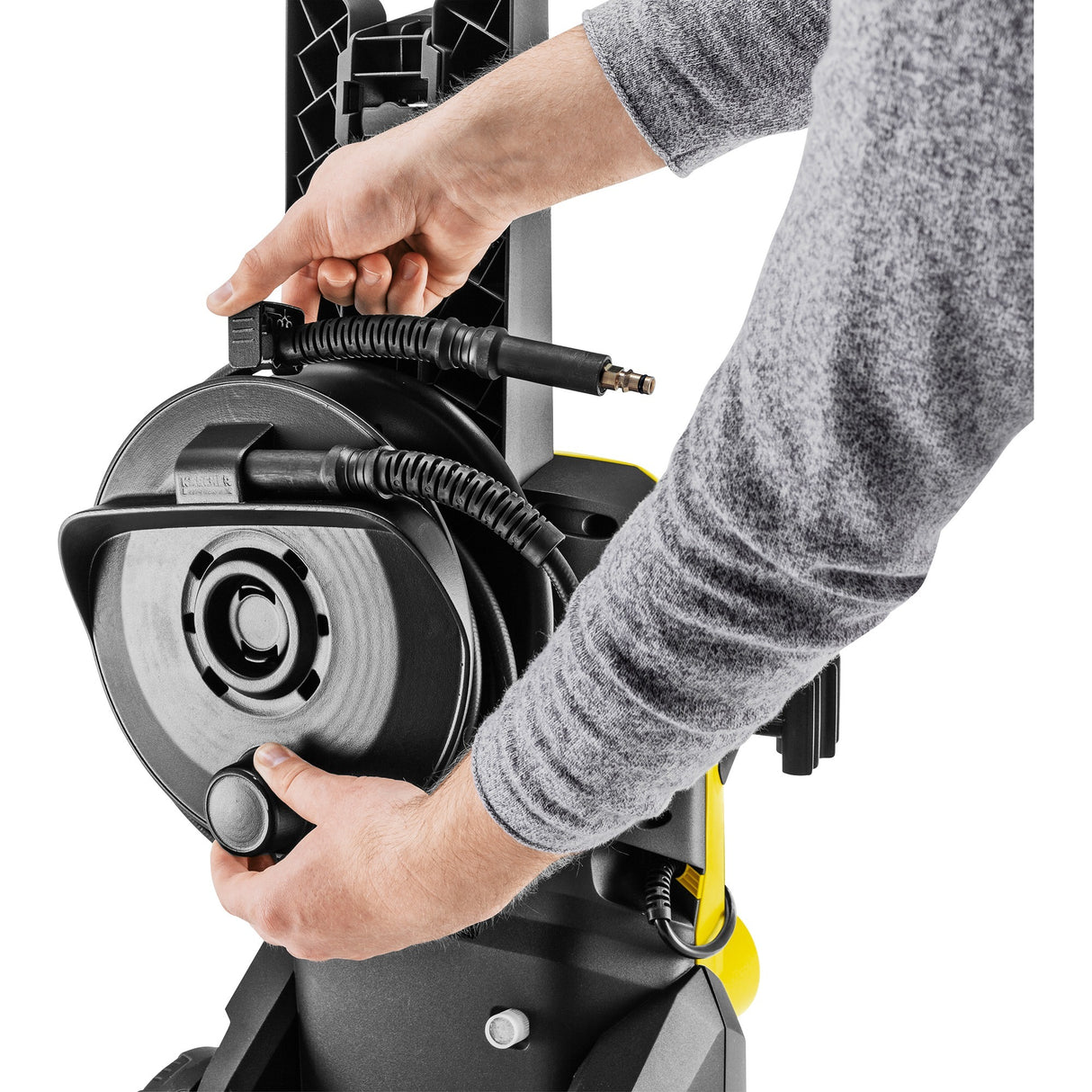 Kärcher k 4 wcm premium hogedrukreiniger (geel zwart, met vuilfrees en slanghaspel)