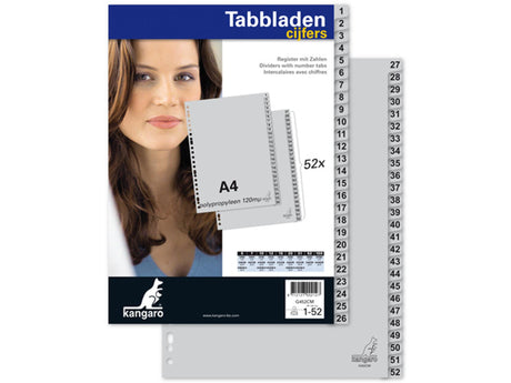 Kangaro tabblad a4 cijfers pp 120 micron grijs 23-gaats 52-delig