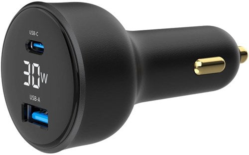 Enzo gembird usb + usb-c autolader | 30w | zwart | status lcd - 9540114