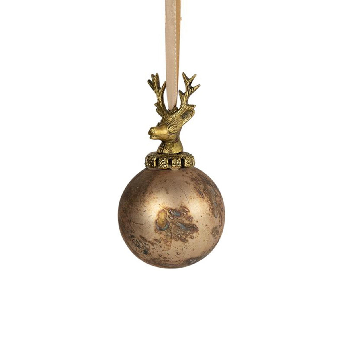 Kerstbal hert glas antiek bruin ø8cm
