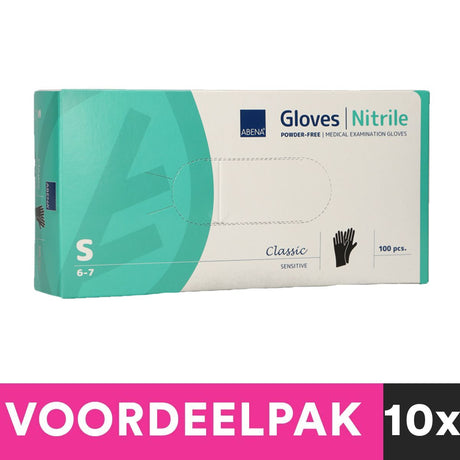 Abena poedervrije nitrile handschoenen maat small 100 stuks zwart voordeelpakket
