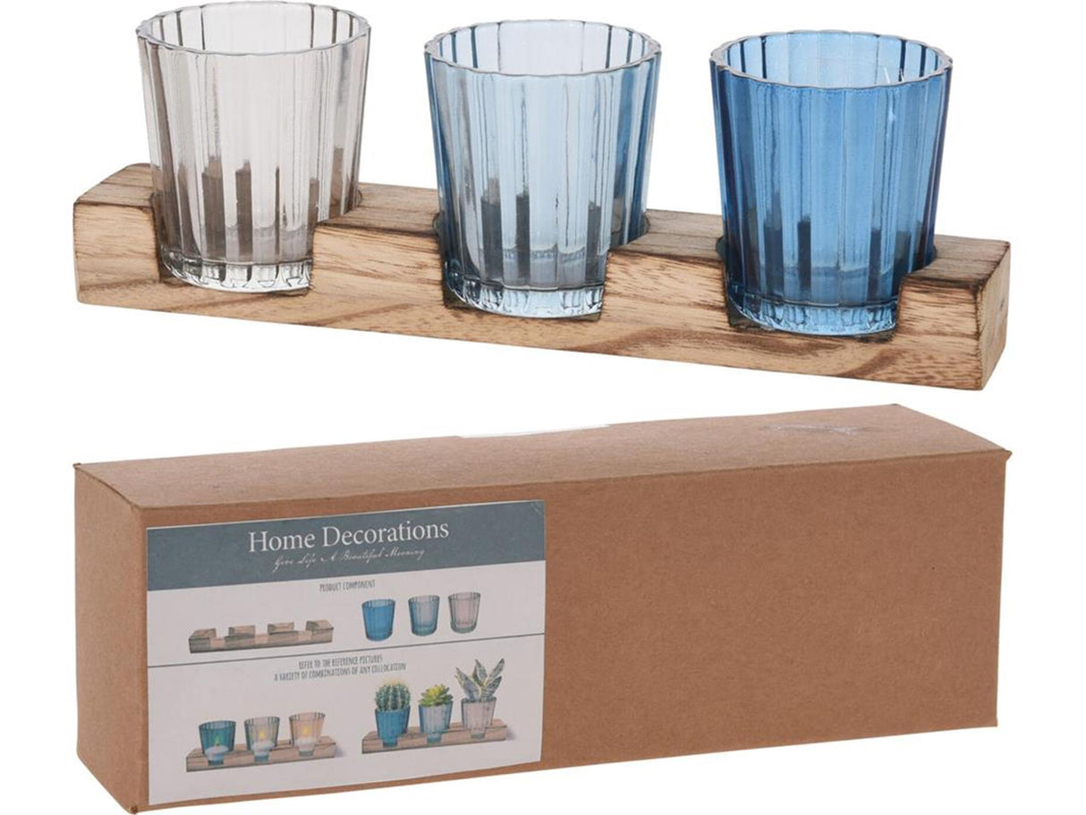 Home styling theelichthouderset op houten plank