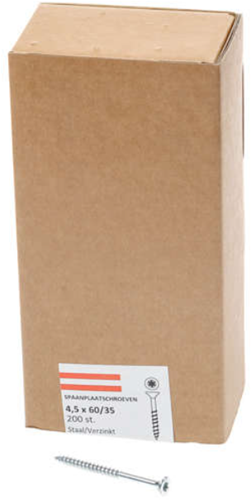 Hoenderdaal fasteners hoenderdaal spaanplaatschroef verzinkt platkop deeldraad torx tx25 4.5x60 35 | 200 stuks - 0206.01.34001