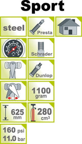 Icetoolz 240a451 hogedrukpomp voetpomp staal met meter 160psi geel