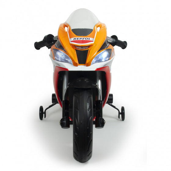 Injusa Repsol elektrische kindermotorfiets 12V oranje wit