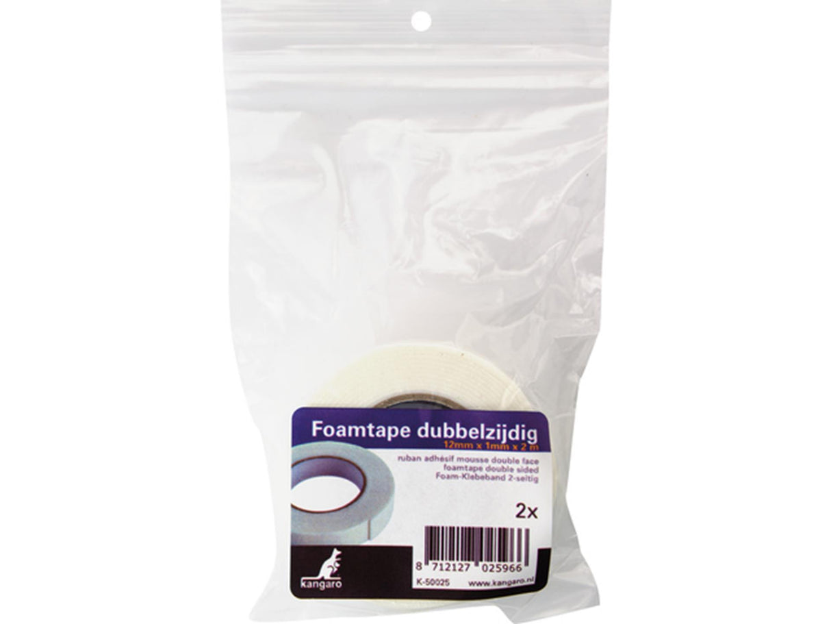 Kangaro foamtape dubbelzijdig 2 rol 12mmx1mmx2m