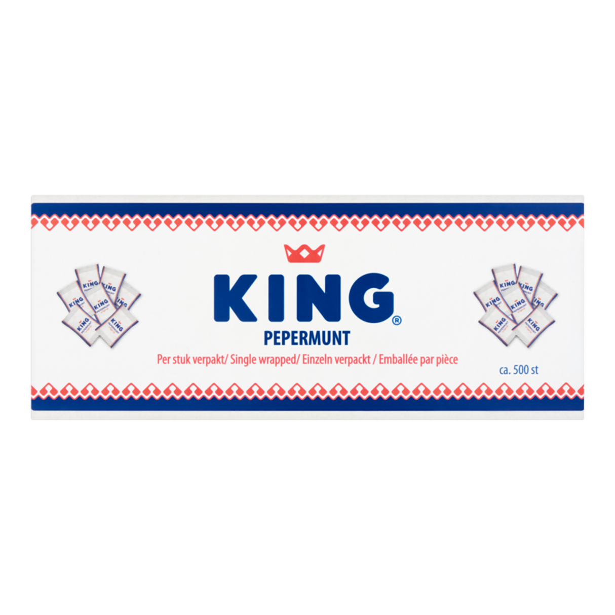 King pepermunt snoep per stuk verpakt in doos - verfrisser mint smaak - 500 pepermuntjes à 2g