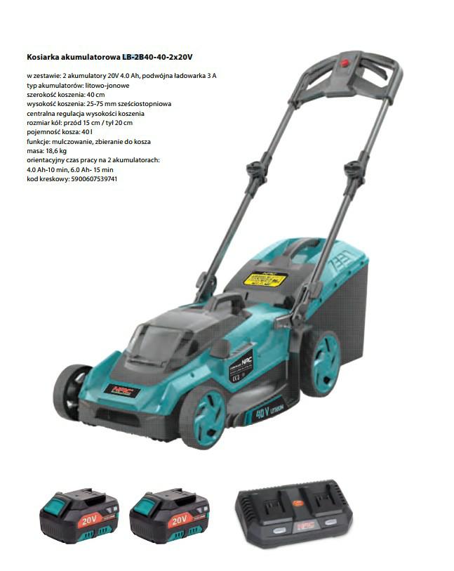 Nac batterijmaaier 2x20v 46cm 2x6,0ah