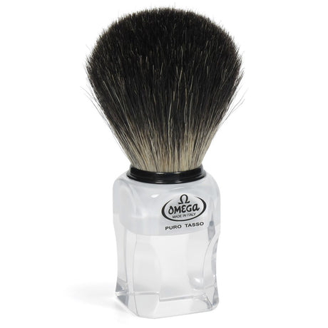 Omega scheerkwast 100% black badger transparant + standaard 11cm