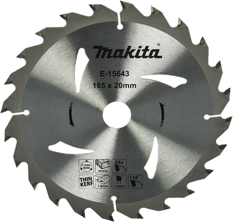 Makita accessoires cirkelzaagblad hout | 165x20x1,6 24t 18g - e-15643 - e-15643