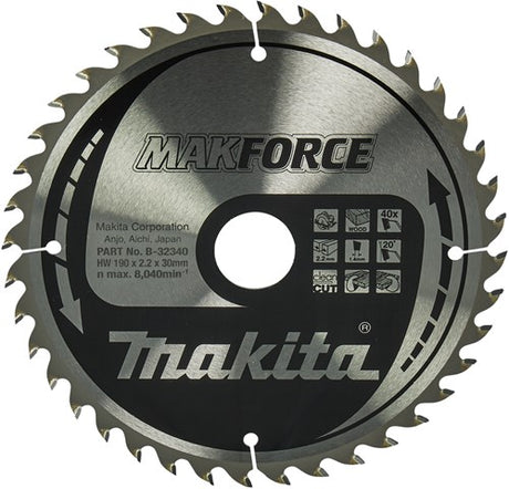 Makita accessoires cirkelzaagblad | hout | 190x30x2,2 40t 20g - b-32340
