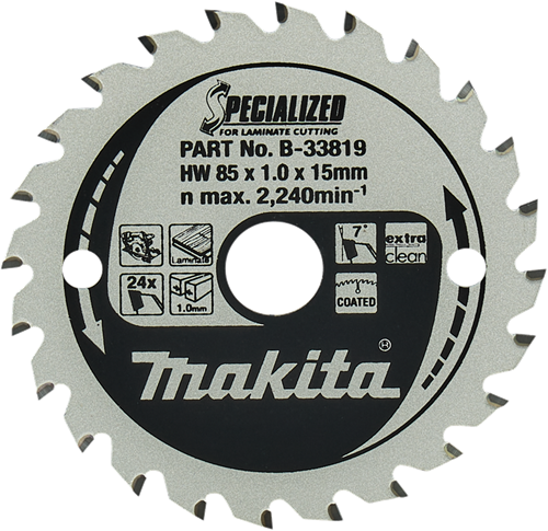Makita accessoires makita cirkelzaagblad voor laminaat | specialized: gemelamineerd | ø 85mm asgat 15mm 24t - b-33819