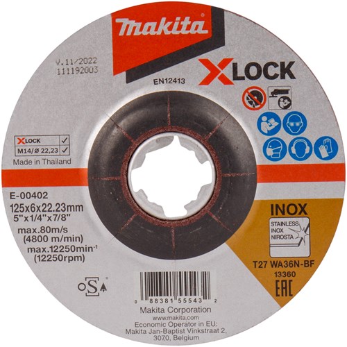 Makita accessoires e-00402 | afbraamschijf | x-lock | 125x6,0x22,23mm rvs - e-00402