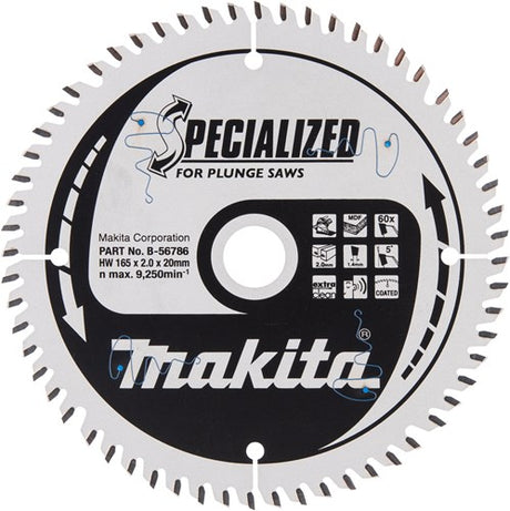 Makita accessoires makita invalcirkelzaagblad voor hout | specialized | ø 165mm asgat 20mm 60t - b-56720