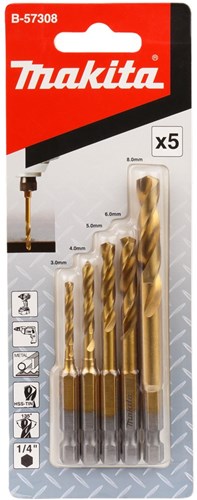 Makita accessoires makita b-57308 metaalborenset hss-tin 5-delig