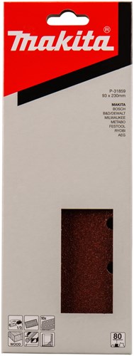 Makita accessoires makita p-31859 oscillerend schuurpapier korrelgrootte (num) 80 (l x b) 230 mm x 93 mm 10 stuk(s)