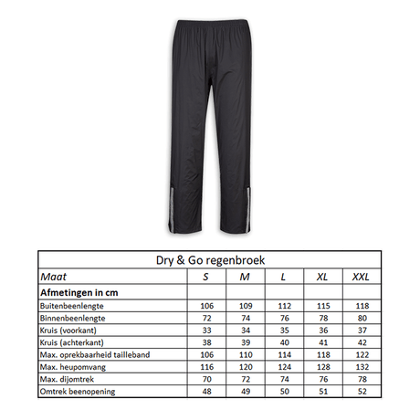 Regenbroek Dry Go maat L