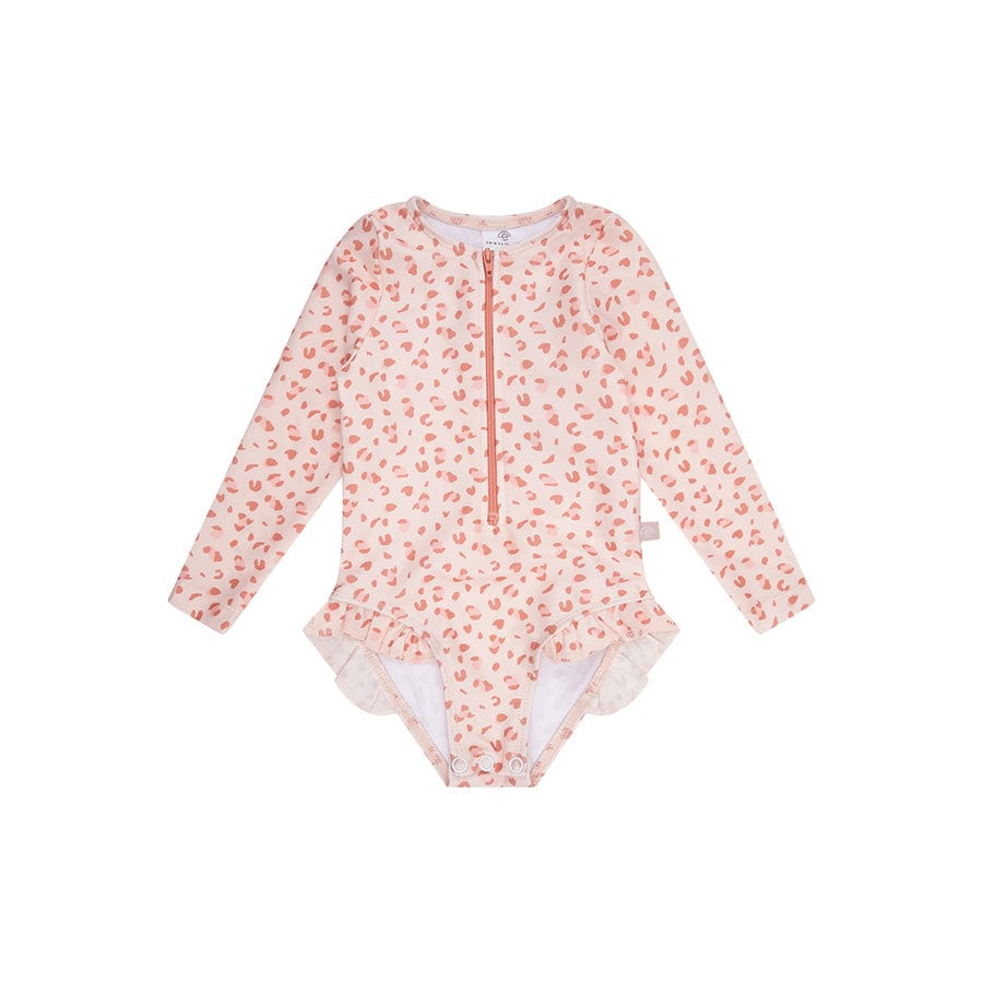 Leopard | oudroze meisjes uv badpak met lange mouwen