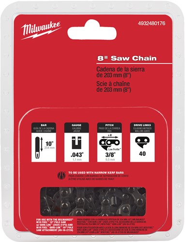 Milwaukee 20 cm 8 saw chain 3 8 x 1.1 m18 fhs ketting tbv kettingzaag 20 cm 8 voor m18 fhs20 - 4932480176