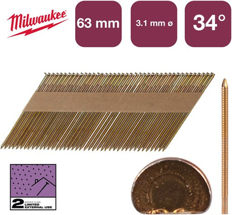 Milwaukee accessoires nagels d-kop 34° 63x3,1mm rs g sc2 | 2.200 stuks - 4932492609
