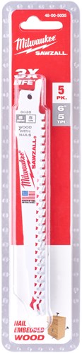 Milwaukee accessoires milwaukee sloopzaagbladen | thin kerf | hout met spijkers | 150mm x 5 tpi | 5 stuks - 48475035