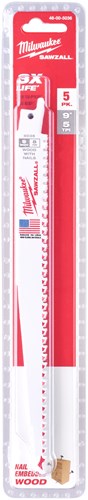 Milwaukee accessoires milwaukee sloopzaagbladen | thin kerf | hout met spijkers | 230mm x 5 tpi | 5 stuks - 48475036