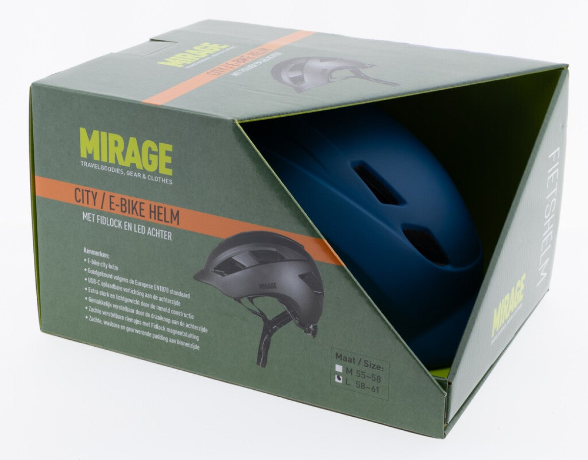 Mirage city e-bike helm 58-61cm, m fidlock, led, mat blauw