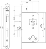 Nemef 1769 23 rs deurslot | dm65mm | pc72mm | voorplaat staal verzinkt 24x235mm afgerond | staal verzinkte dag- en nachtschoot | 2 toers | dr 1+3 - 9176923651