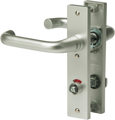 Nemef 3252 wc rs beslag kortschild afgerond | d kruk-kruk | beslagset | geveerd | krukstift 8mm | f1 aluminium | wc63 | draairichting rechts - 9325222631