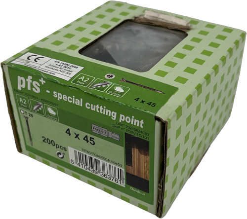Pgb-europe pfs+ | rvs spaanplaatschroef pfs+ vzk-t ø 4,0x45 a2 tx20 - 200 stuks - pfwvtga00004000453