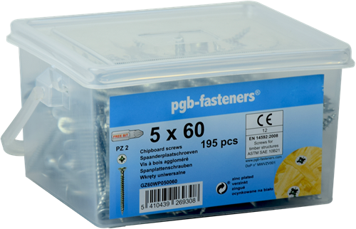 Pgb-europe pgb-fasteners | spaanplaatschroefvzk ø 4x50 zn emmer 385 | 385 st gz60wp040050