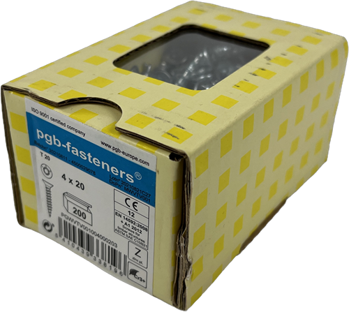Pgb-europe pgb-fasteners universele spaanplaatschroef vk-t voldraad verzonken kop ø4,0x20 zn tx20 | 200 st | pgwvtv001004000203