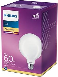 Philips led lamp - globelamp met e27 fitting - warmwit licht: 2700k - 60w - mat glas