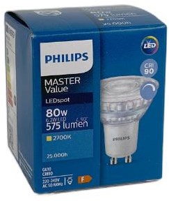 Philips led spot gu10 6,2-80w 2700k dimbaar - led3452