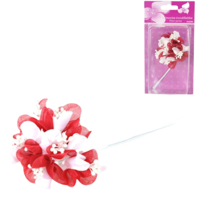 Decoratiebloem met parels rood 13 cm set van 6 | 24 stuks