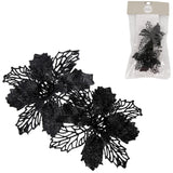 House of seasons kunstbloem op clip kerstster glitter zwart 10 cm set van 2 | 24 stuks