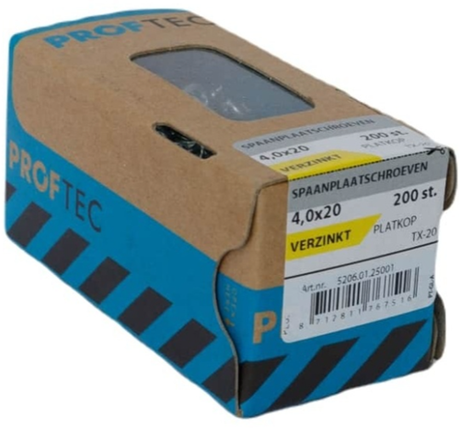 Proftec spaanplaatschroef vz pk +snijpunt torx tx20 (+bit) 4.0x20 | 200 stuks - 5206.01.25001