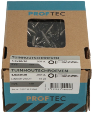 Proftec tuinhoutschroef rvs-410 lk zwarte kop +snijpunt torx tx20 4.0x35 24 | 200 stuks - 5207.31.25405