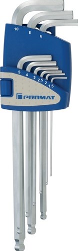 Promat tecwerk haakse schroevendraaierset | 9-delig kunststof houder | sw 1,5-10 mm | lang kogelkop - 4000825111