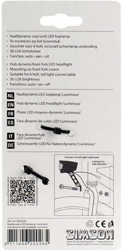 Simson voorvorkkoplamp zwart Luminous naafdynamo op kaart