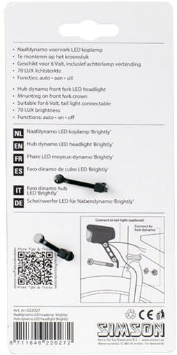 Simson Voorlicht Brightly naafdynamo led 70 lux zwart