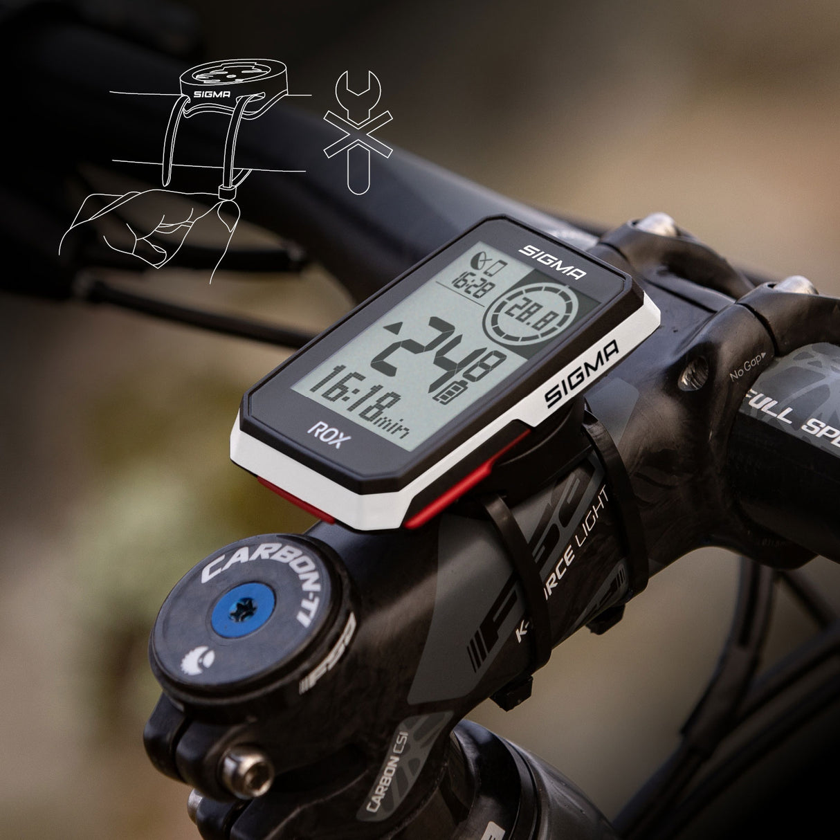Sigma rox 2.0 gps zw wit standaard stuurhouder + usb-c oplaadkabel