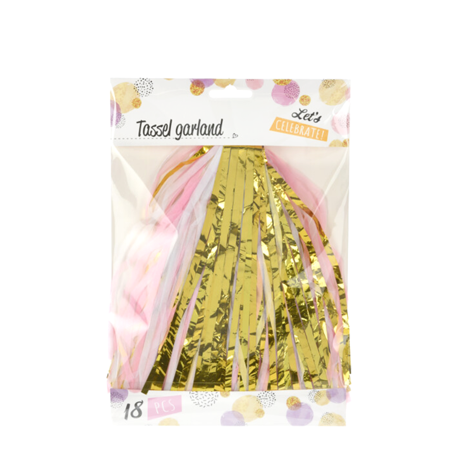 Tasselslinger roze wit goud 18-delig