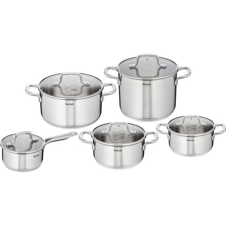 Tefal virtuoso pannenset rvs 5-delig steelpan 16cm kookpannen 18,20 en 24cm hoge kookpan 22cm geschikt ook voor inductie
