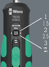 Wera 7510 kraftform safe-torque speed draaimomentschroevendraaier, 1-3 nm, 1 4 x 1,0 nm x 1,5 nm x 2,0 nm x 2,5 nm x 3,0 nm x 147.5 mm - 05075810001