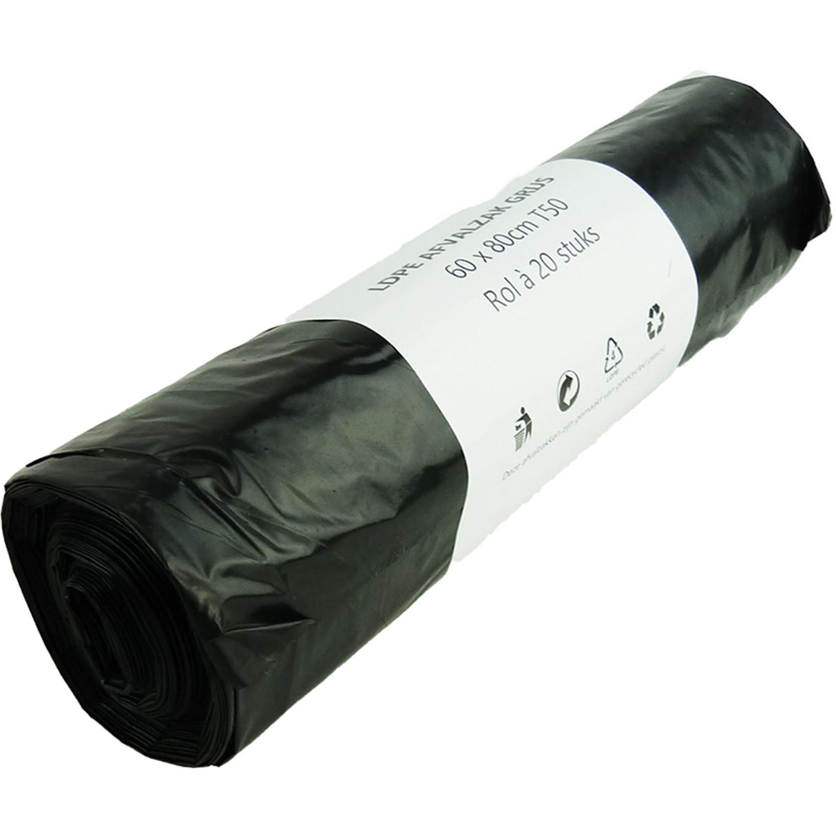 Afvalzak 60l grijs 20 stuks op rol